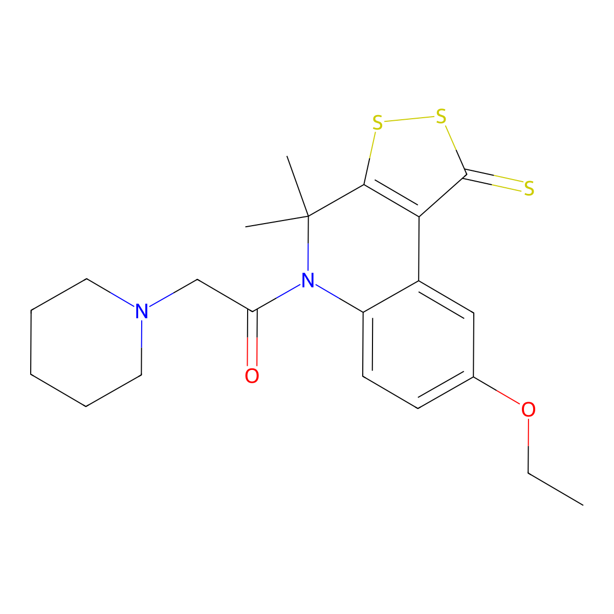1-(8-Ethoxy-4,4-dimethyl-1-sulfanylidenedithiolo[3,4-c]quinolin-5-yl)-2-piperidin-1-ylethanone molecular structure, CAS 332043-47-7