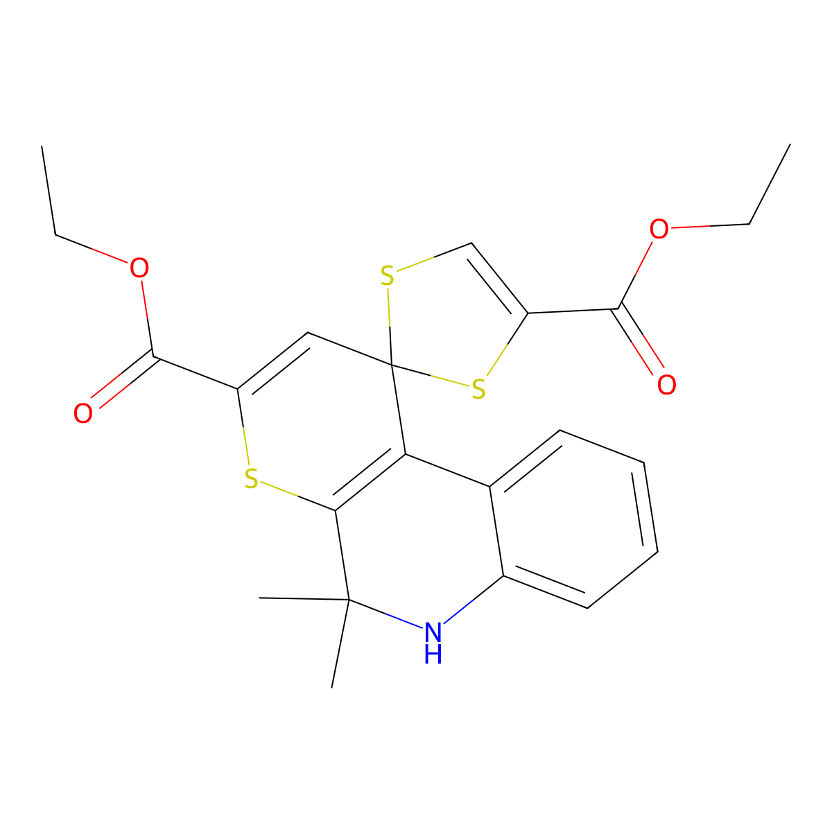 diethyl 5,5-dimethyl-5,6-dihydro-spiro(1H-thiopyrano[2,3-c]quinoline-1,2'-[1,3]-dithiole)-3,4'-dicarboxylate molecular structure, CAS 332043-53-5