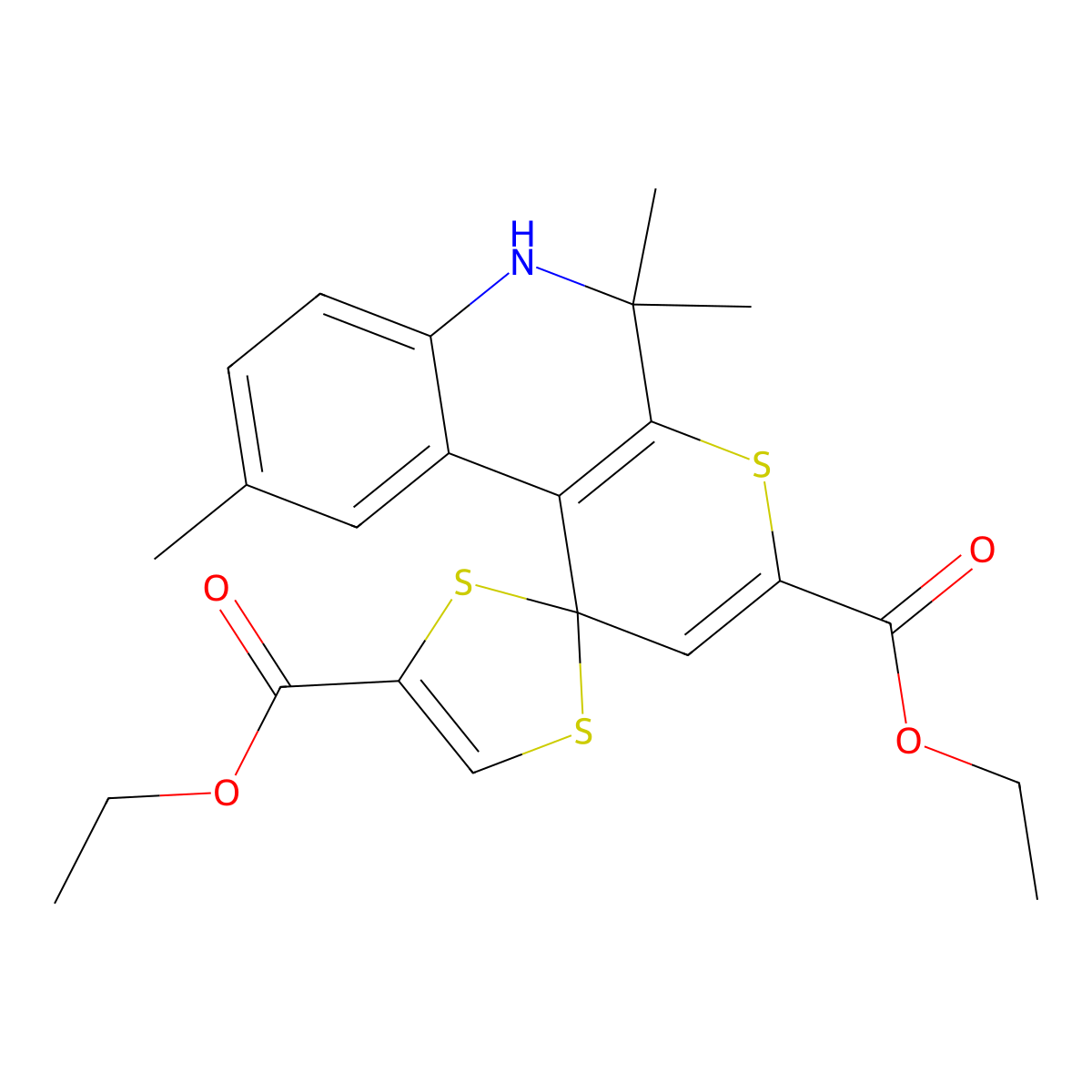 diethyl 5',5',9'-trimethylspiro[1,3-dithiole-2,1'-6H-thiopyrano[2,3-c]quinoline]-3',4-dicarboxylate molecular structure, CAS 332043-54-6