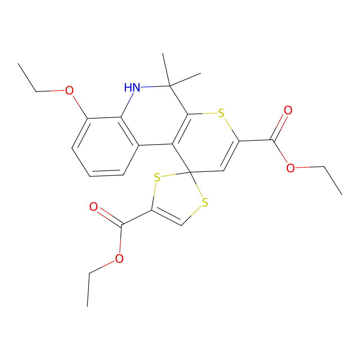 diethyl 7'-ethoxy-5',5'-dimethylspiro[1,3-dithiole-2,1'-6H-thiopyrano[2,3-c]quinoline]-3',4-dicarboxylate molecular structure, CAS 332043-56-8