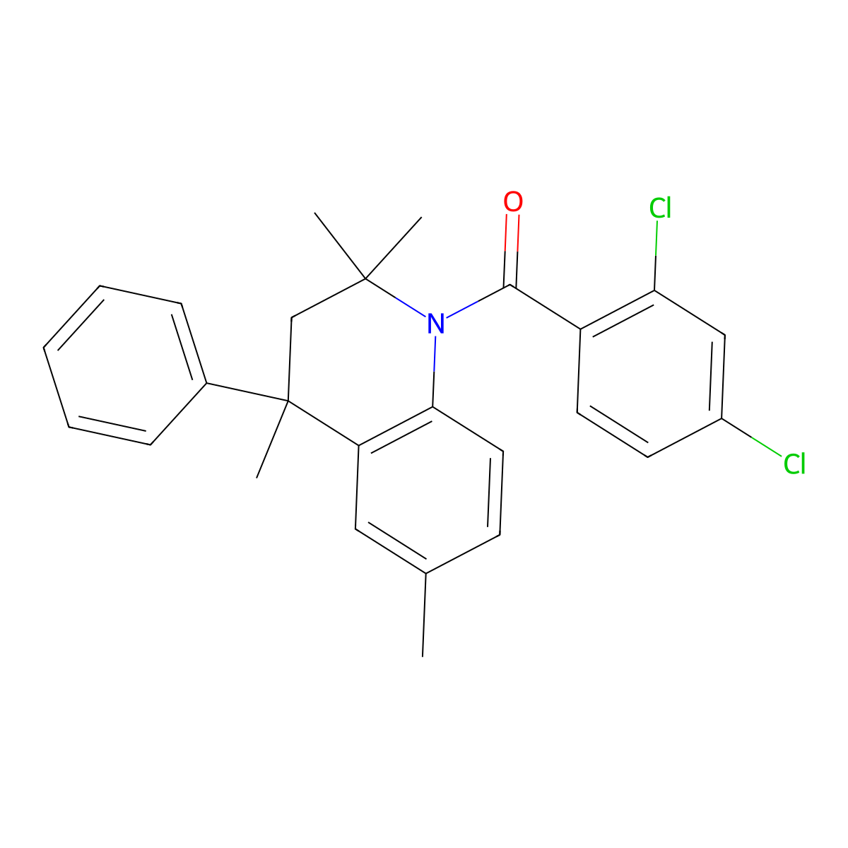 (2,4-dichlorophenyl)-(2,2,4,6-tetramethyl-4-phenyl-3H-quinolin-1-yl)methanone molecular structure, CAS 332043-70-6