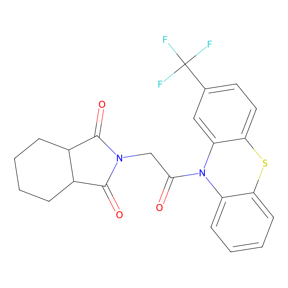 2-{2-oxo-2-[2-(trifluoromethyl)-10H-phenothiazin-10-yl]ethyl}hexahydro-1H-isoindole-1,3(2H)-dione molecular structure, CAS 332043-77-3