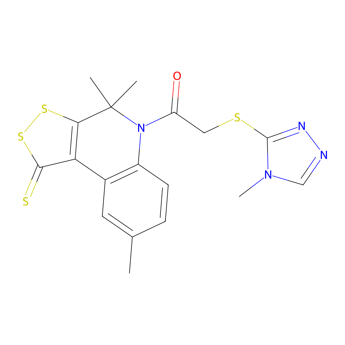 2-[(4-Methyl-1,2,4-triazol-3-yl)sulfanyl]-1-(4,4,8-trimethyl-1-sulfanylidenedithiolo[3,4-c]quinolin-5-yl)ethanone molecular structure, CAS 332043-83-1