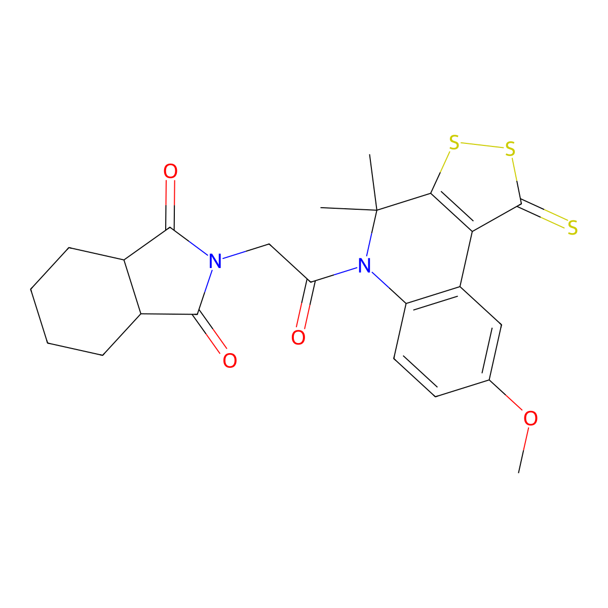 2-[2-(8-methoxy-4,4-dimethyl-1-thioxo-1,4-dihydro-5H-[1,2]dithiolo[3,4-c]quinolin-5-yl)-2-oxoethyl]hexahydro-1H-isoindole-1,3(2H)-dione molecular structure, CAS 332043-93-3