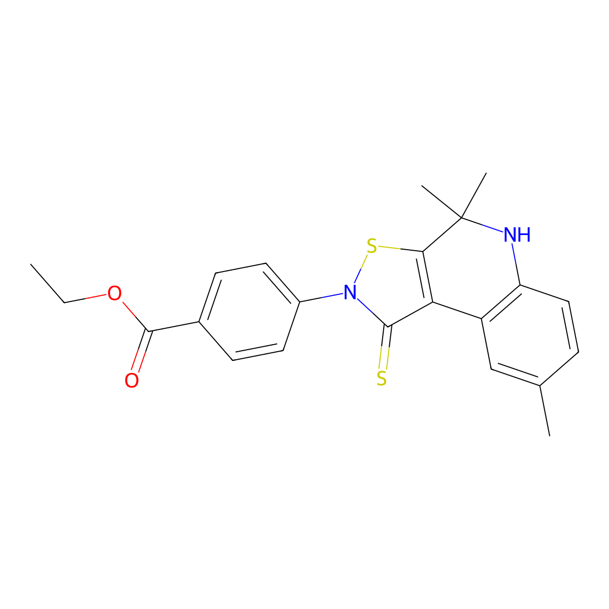 ethyl 4-(4,4,8-trimethyl-1-sulfanylidene-5H-[1,2]thiazolo[5,4-c]quinolin-2-yl)benzoate molecular structure, CAS 332044-00-5