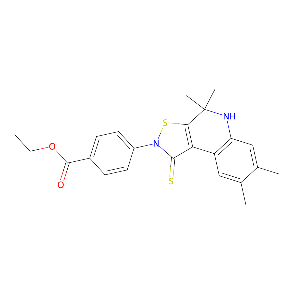 ethyl 4-(4,4,7,8-tetramethyl-1-thioxo-4,5-dihydroisothiazolo[5,4-c]quinolin-2(1H)-yl)benzoate molecular structure, CAS 332044-04-9