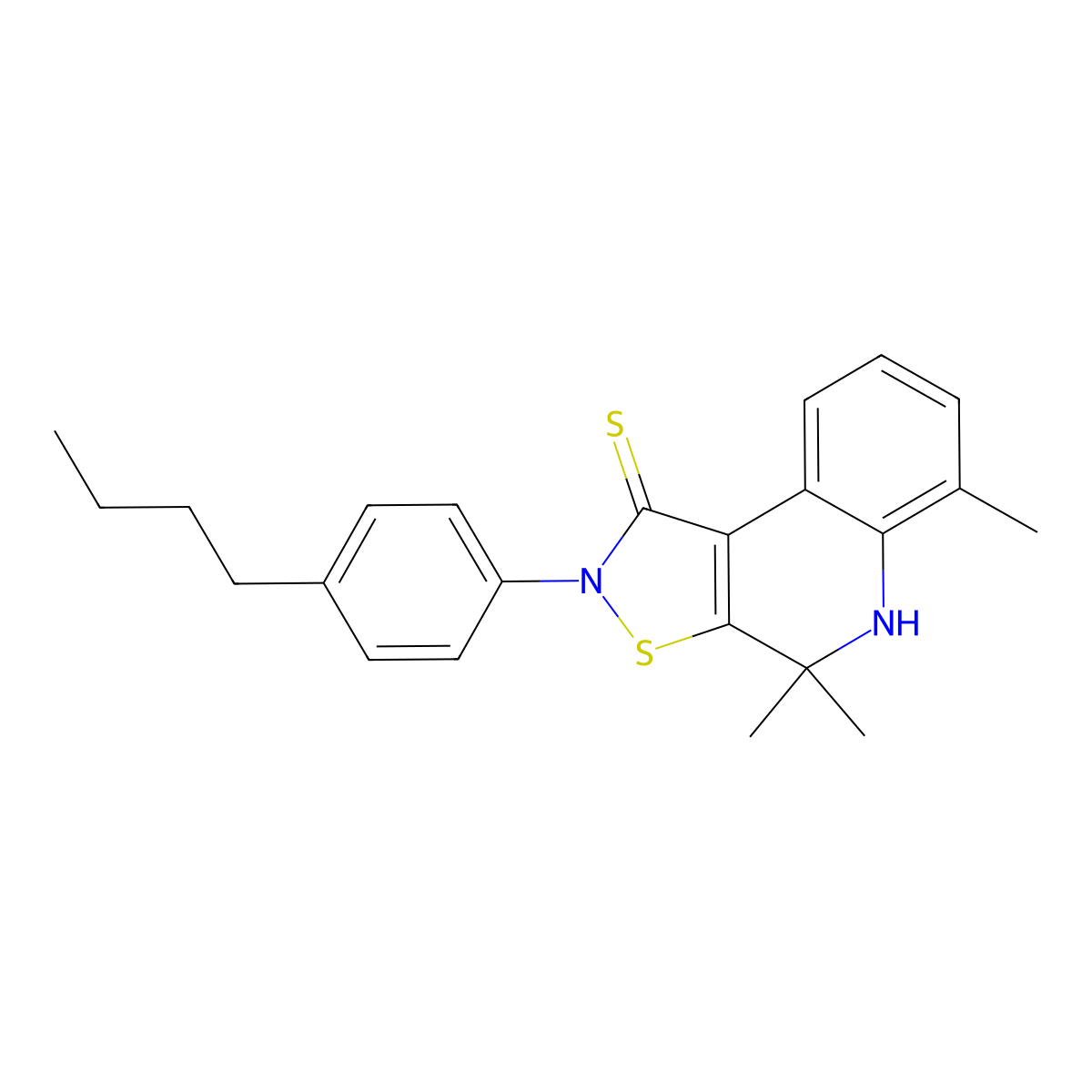 2-(4-butylphenyl)-4,4,6-trimethyl-4,5-dihydroisothiazolo[5,4-c]quinoline-1(2H)-thione molecular structure, CAS 332044-05-0