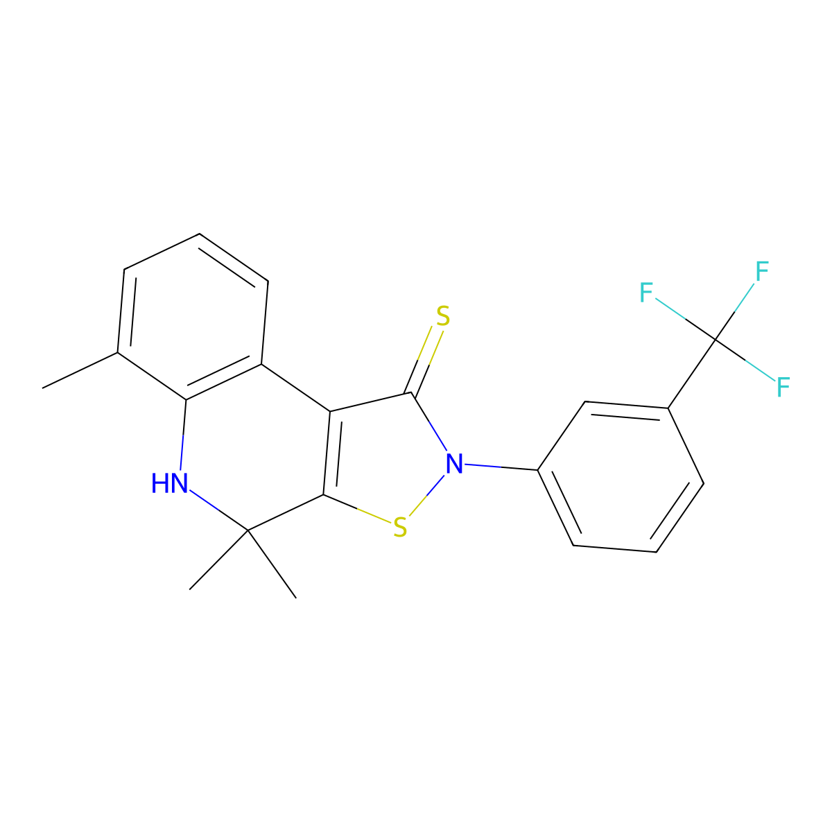 4,4,6-trimethyl-2-[3-(trifluoromethyl)phenyl]-5H-[1,2]thiazolo[5,4-c]quinoline-1-thione molecular structure, CAS 332044-06-1