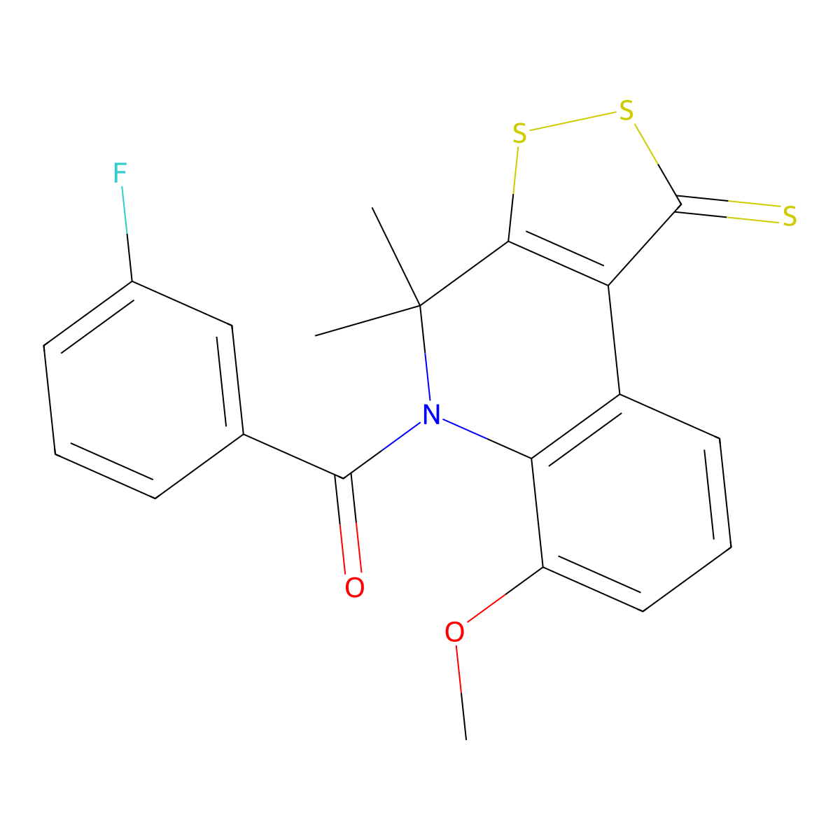 5-(3-fluorobenzoyl)-6-methoxy-4,4-dimethyl-4,5-dihydro-1H-[1,2]dithiolo[3,4-c]quinoline-1-thione molecular structure, CAS 332044-10-7