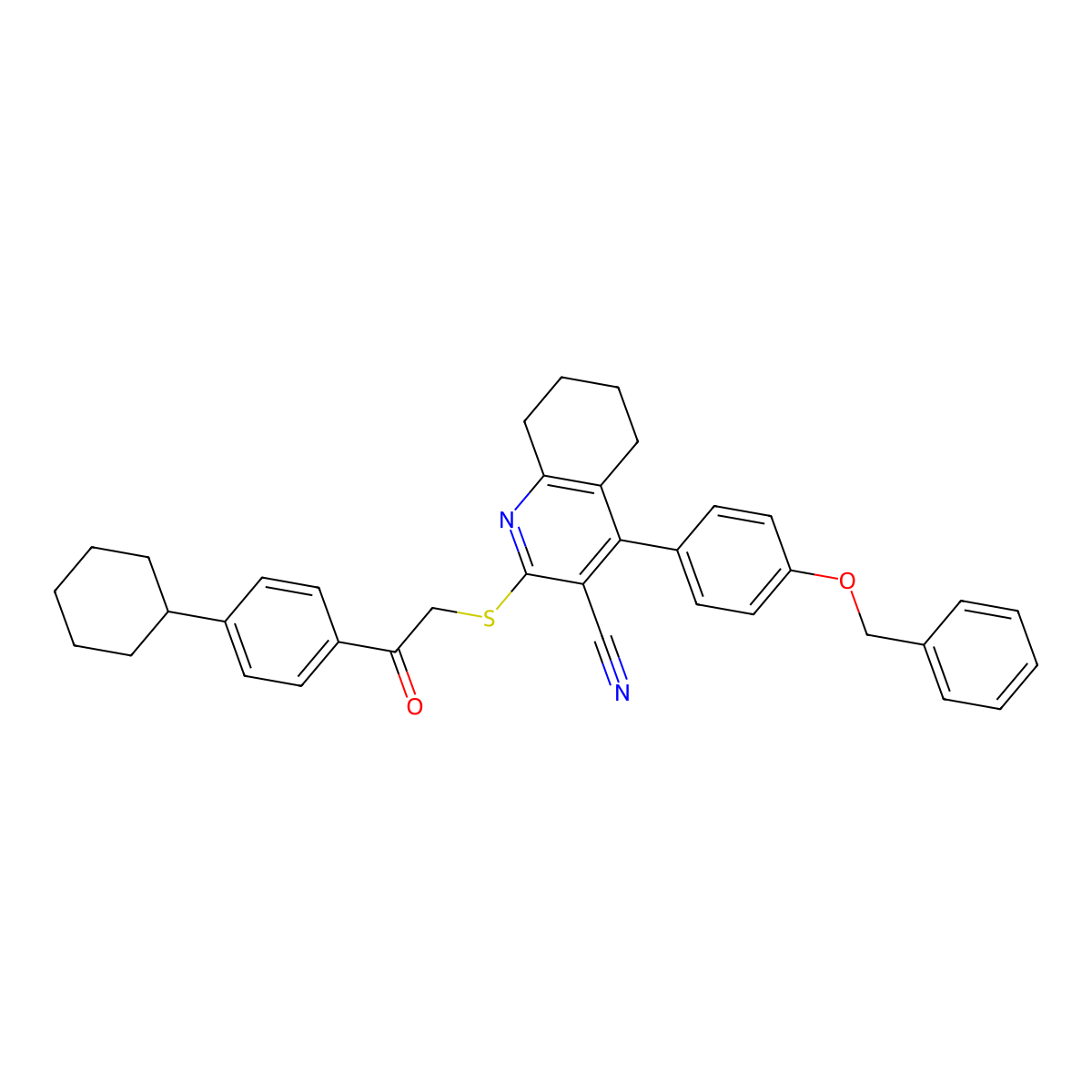 4-(4-(Benzyloxy)phenyl)-2-((2-(4-cyclohexylphenyl)-2-oxoethyl)thio)-5,6,7,8-tetrahydroquinoline-3-carbonitrile molecular structure, CAS 332045-26-8
