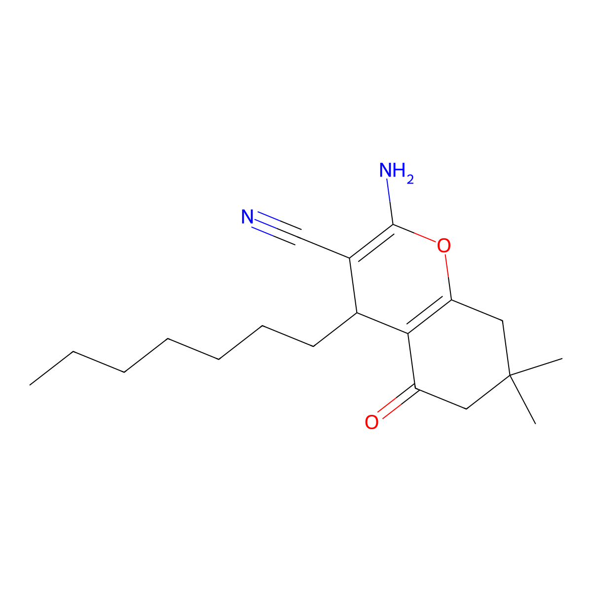 2-amino-4-heptyl-7,7-dimethyl-5-oxo-5,6,7,8-tetrahydro-4H-chromene-3-carbonitrile molecular structure, CAS 332045-56-4