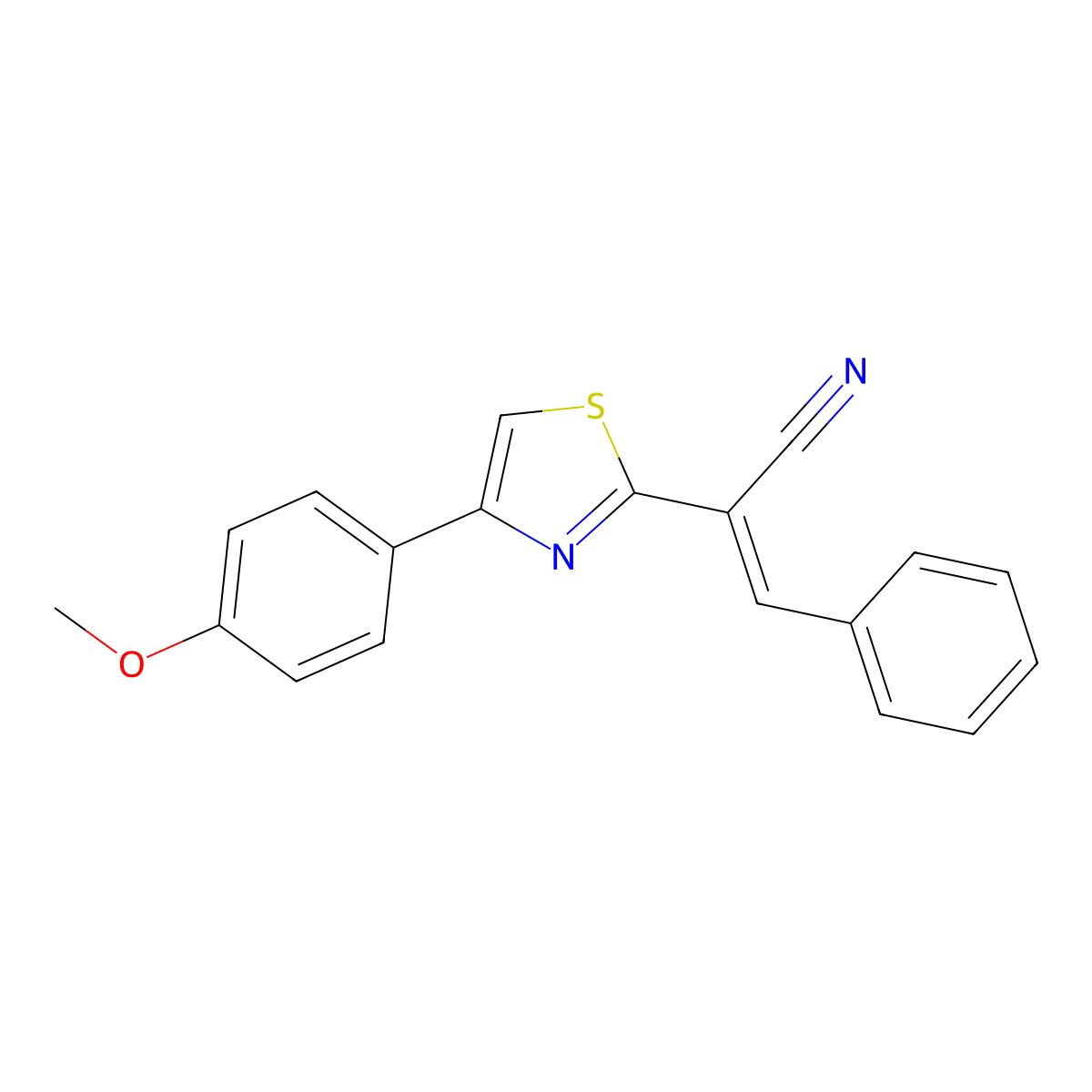 (2E)-2-[4-(4-methoxyphenyl)-1,3-thiazol-2-yl]-3-phenylprop-2-enenitrile molecular structure, CAS 332045-71-3