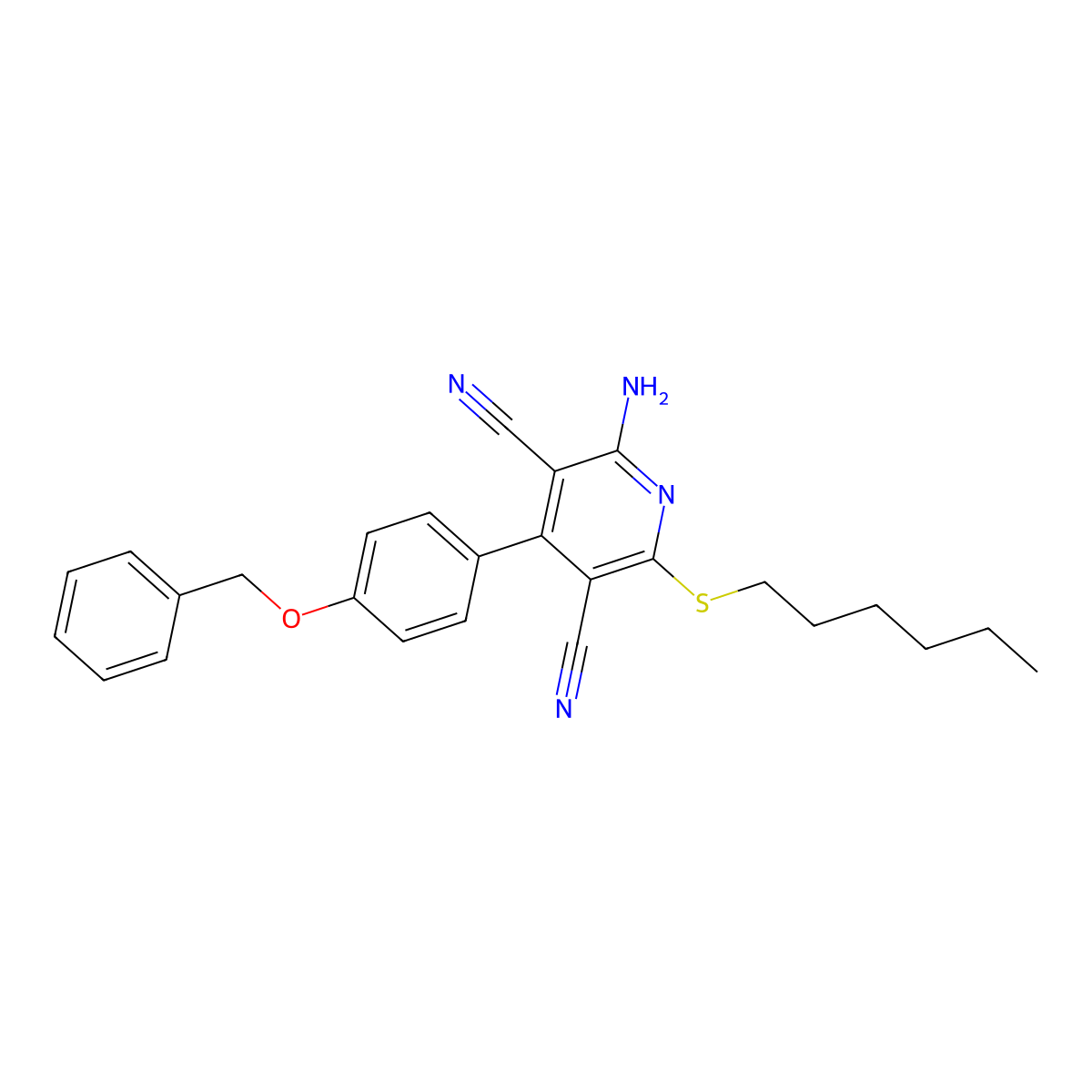 2-Amino-6-hexylsulfanyl-4-(4-phenylmethoxyphenyl)pyridine-3,5-dicarbonitrile molecular structure, CAS 332045-73-5