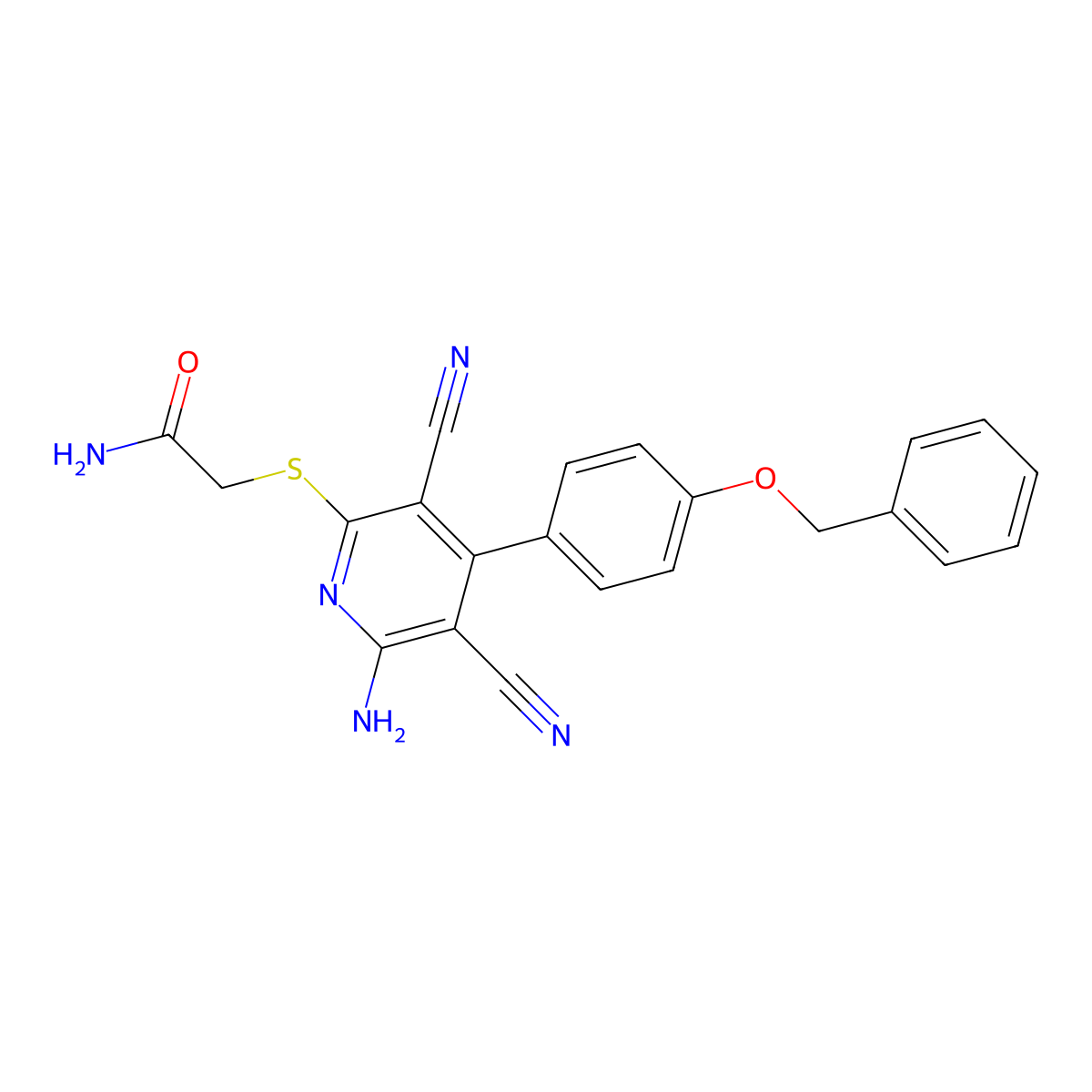 2-[6-Amino-3,5-dicyano-4-(4-phenylmethoxyphenyl)pyridin-2-yl]sulfanylacetamide molecular structure, CAS 332045-76-8