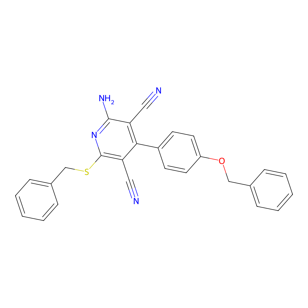2-Amino-4-[4-(benzyloxy)phenyl]-6-(benzylsulfanyl)pyridine-3,5-dicarbonitrile molecular structure, CAS 332045-77-9