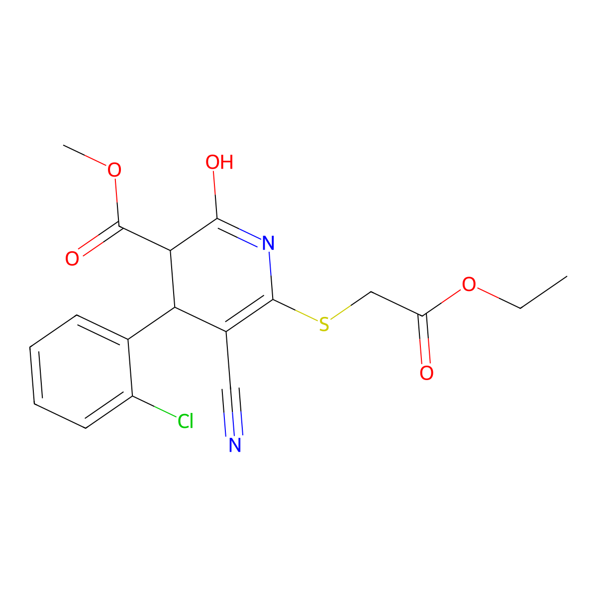 Methyl 4-(2-chlorophenyl)-5-cyano-6-[(2-ethoxy-2-oxoethyl)sulfanyl]-2-oxo-1,2,3,4-tetrahydropyridine-3-carboxylate molecular structure, CAS 332045-82-6