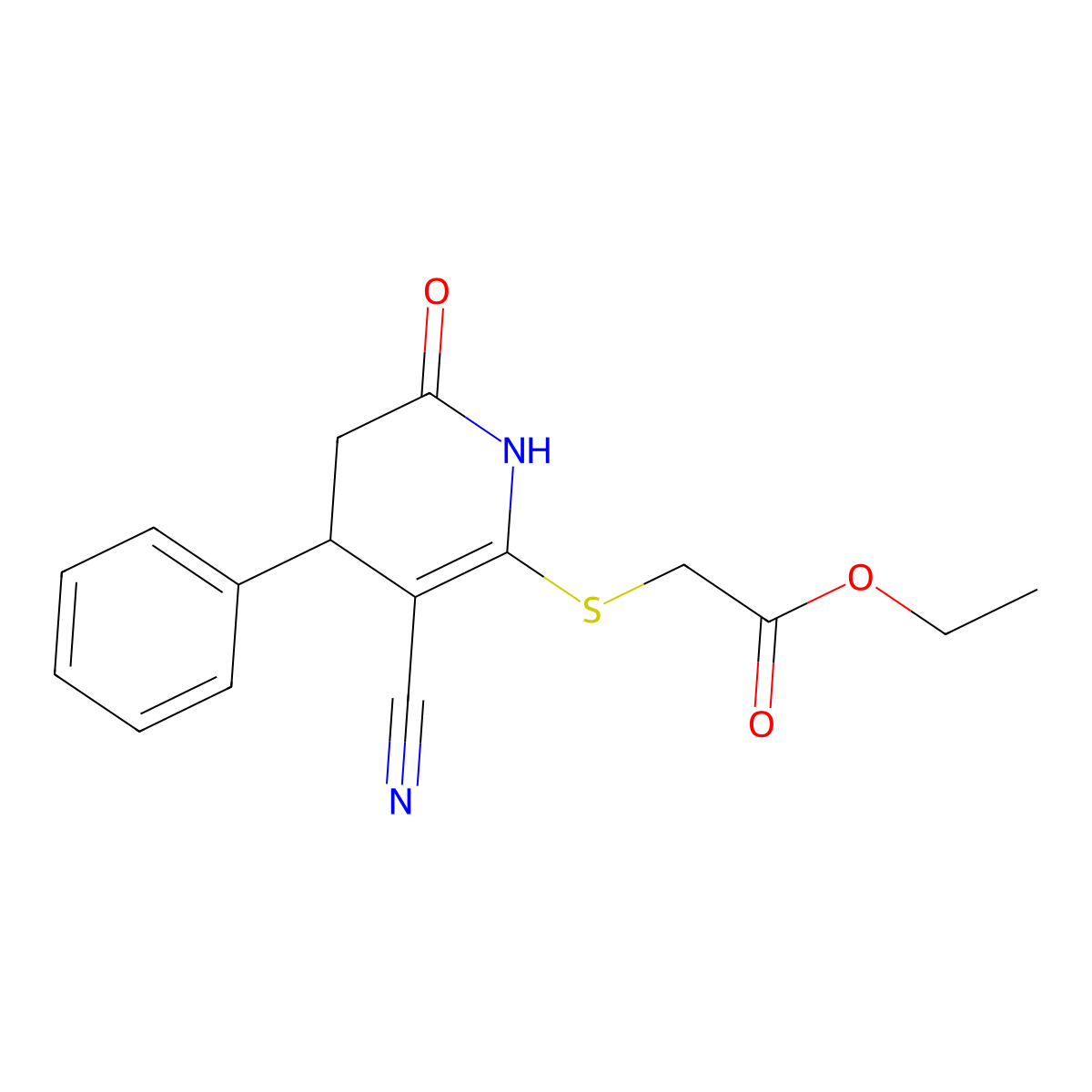 Ethyl 2-((3-cyano-6-oxo-4-phenyl-1,4,5,6-tetrahydropyridin-2-yl)thio)acetate molecular structure, CAS 332045-84-8
