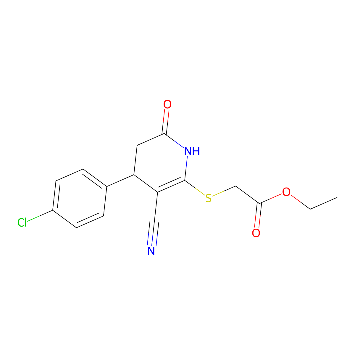 ethyl 2-[[4-(4-chlorophenyl)-5-cyano-2-oxo-3,4-dihydro-1H-pyridin-6-yl]sulfanyl]acetate molecular structure, CAS 332045-89-3