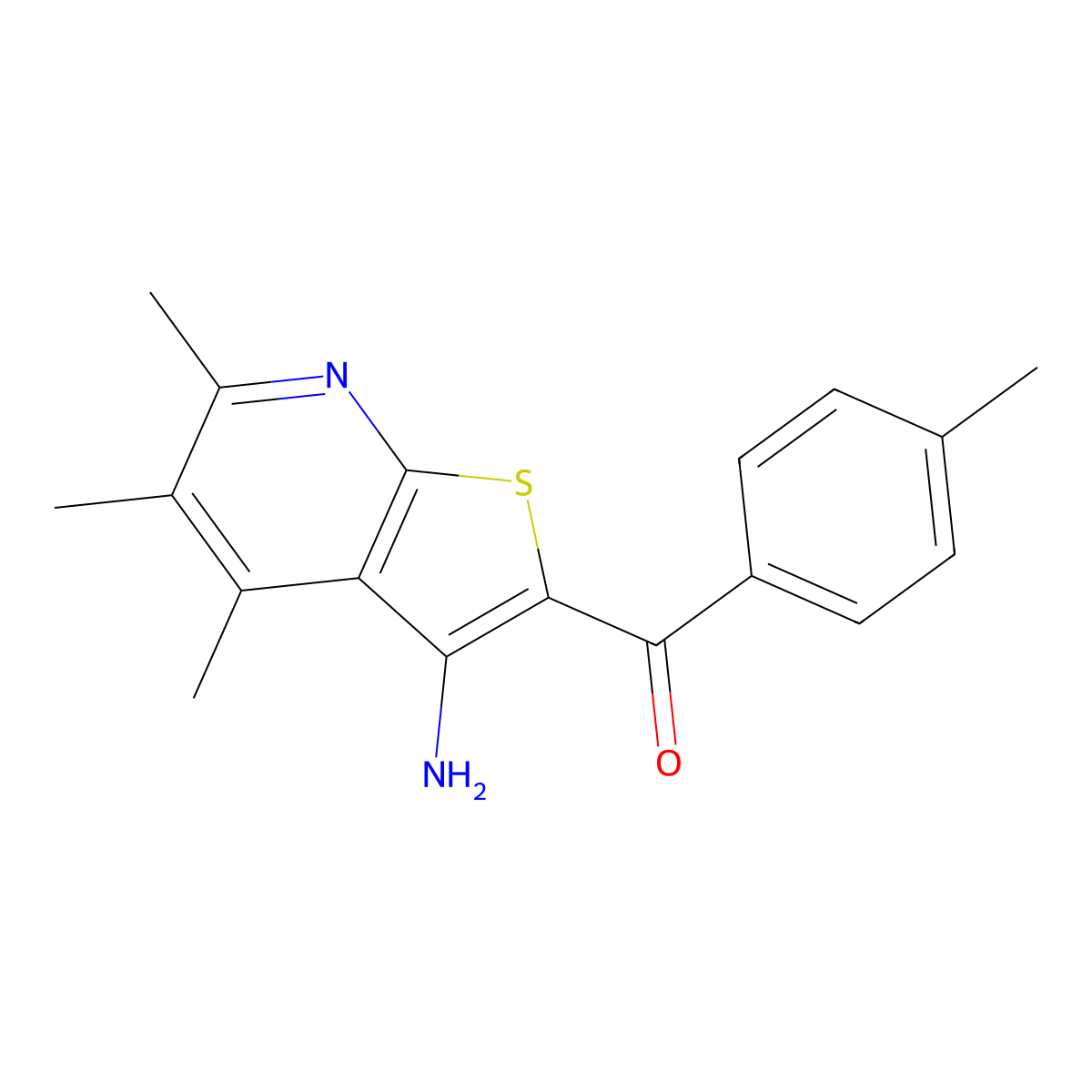 (3-Amino-4,5,6-trimethylthieno[2,3-b]pyridin-2-yl)(4-methylphenyl)methanone molecular structure, CAS 332045-92-8