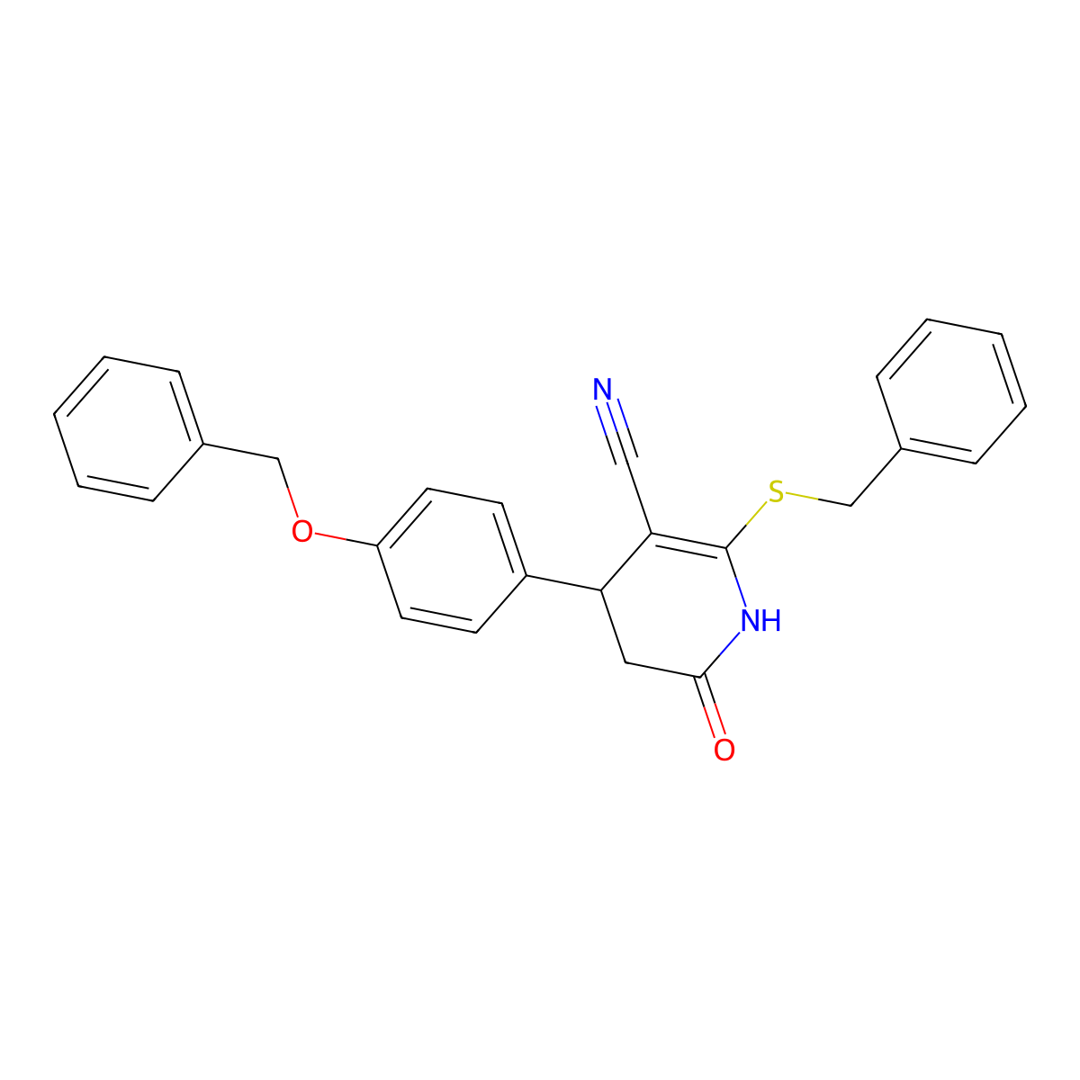 4-[4-(Benzyloxy)phenyl]-2-(benzylsulfanyl)-6-oxo-1,4,5,6-tetrahydropyridine-3-carbonitrile molecular structure, CAS 332046-08-9
