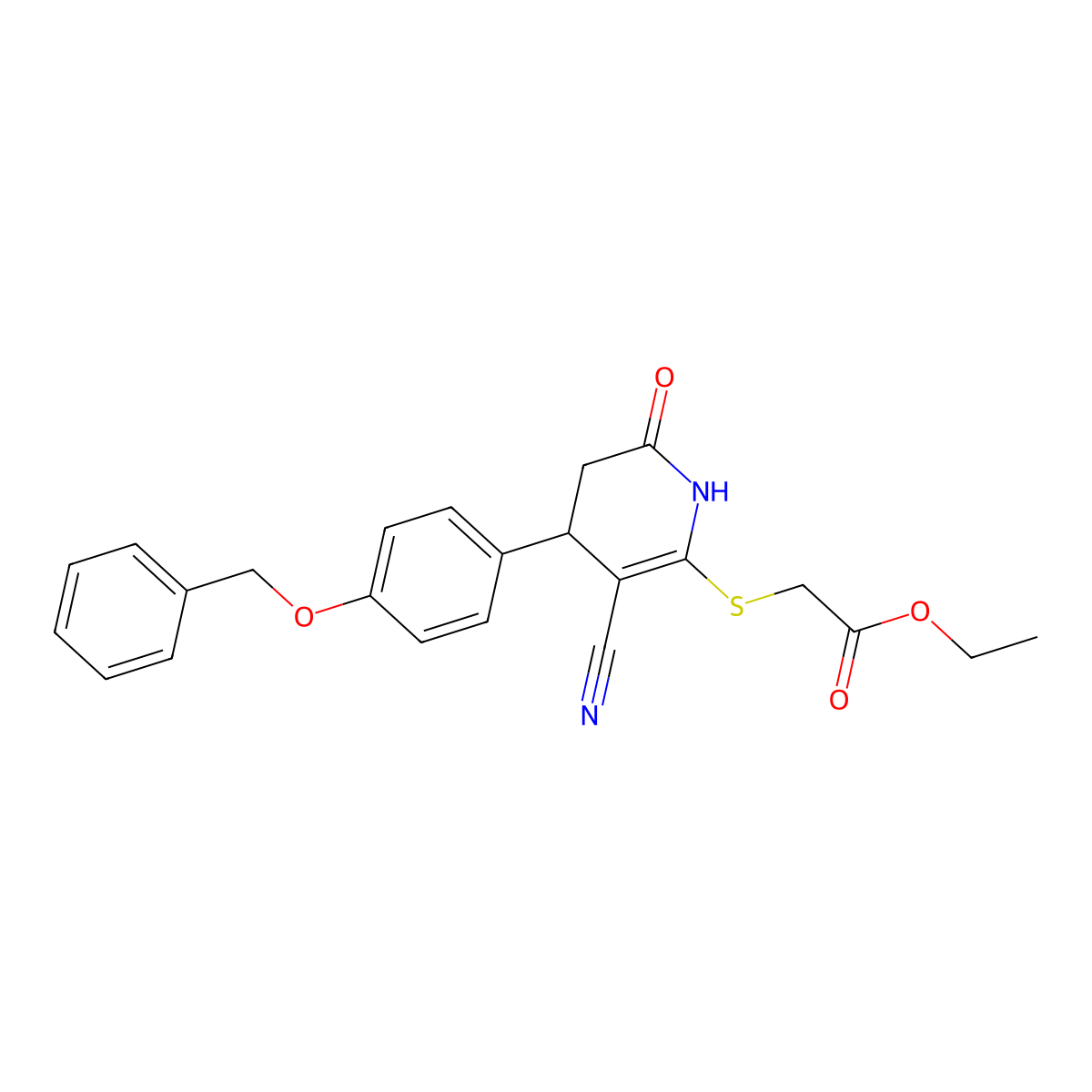 ethyl 2-[[5-cyano-2-oxo-4-(4-phenylmethoxyphenyl)-3,4-dihydro-1H-pyridin-6-yl]sulfanyl]acetate molecular structure, CAS 332046-10-3