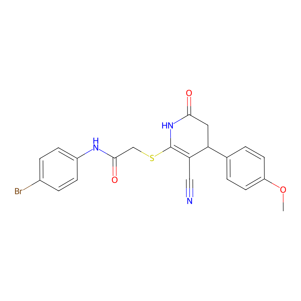 N-(4-bromophenyl)-2-{[3-cyano-4-(4-methoxyphenyl)-6-oxo-1,4,5,6-tetrahydropyridin-2-yl]sulfanyl}acetamide molecular structure, CAS 332046-29-4
