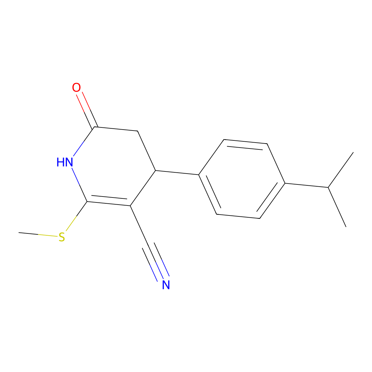 6-methylsulfanyl-2-oxo-4-(4-propan-2-ylphenyl)-3,4-dihydro-1H-pyridine-5-carbonitrile molecular structure, CAS 332050-52-9