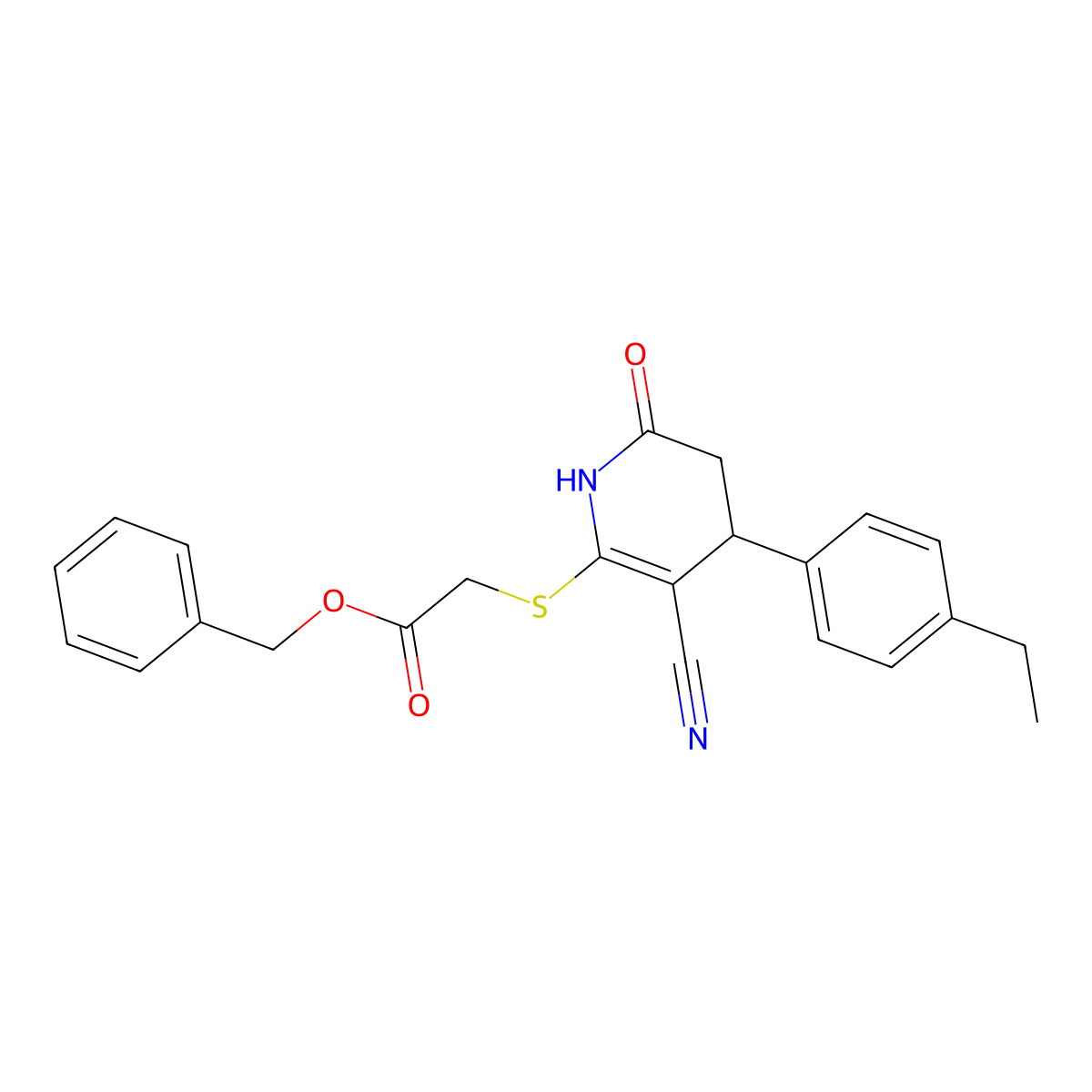 Benzyl {[3-cyano-4-(4-ethylphenyl)-6-oxo-1,4,5,6-tetrahydropyridin-2-yl]sulfanyl}acetate molecular structure, CAS 332050-72-3