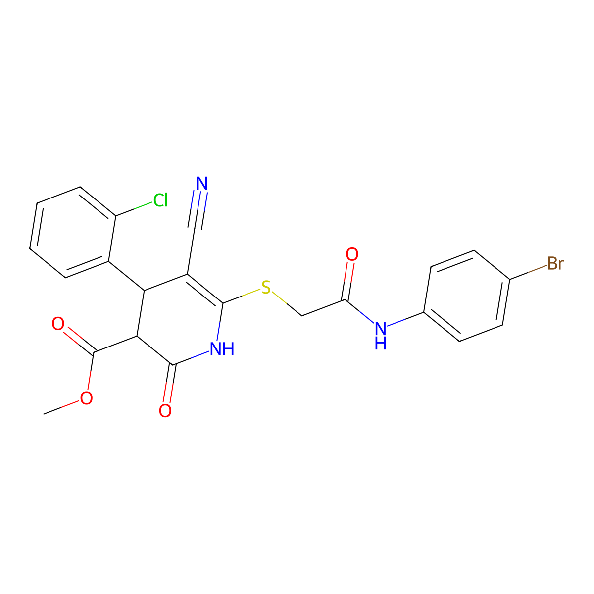 methyl 6-[2-(4-bromoanilino)-2-oxoethyl]sulfanyl-4-(2-chlorophenyl)-5-cyano-2-oxo-3,4-dihydro-1H-pyridine-3-carboxylate molecular structure, CAS 332050-87-0
