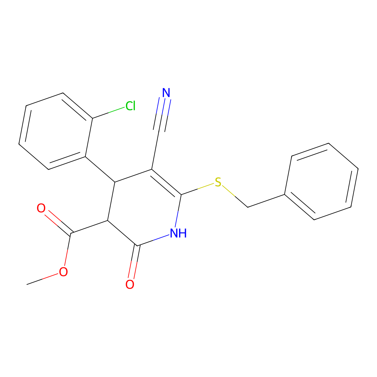 methyl 6-benzylsulfanyl-4-(2-chlorophenyl)-5-cyano-2-oxo-3,4-dihydro-1H-pyridine-3-carboxylate molecular structure, CAS 332050-88-1