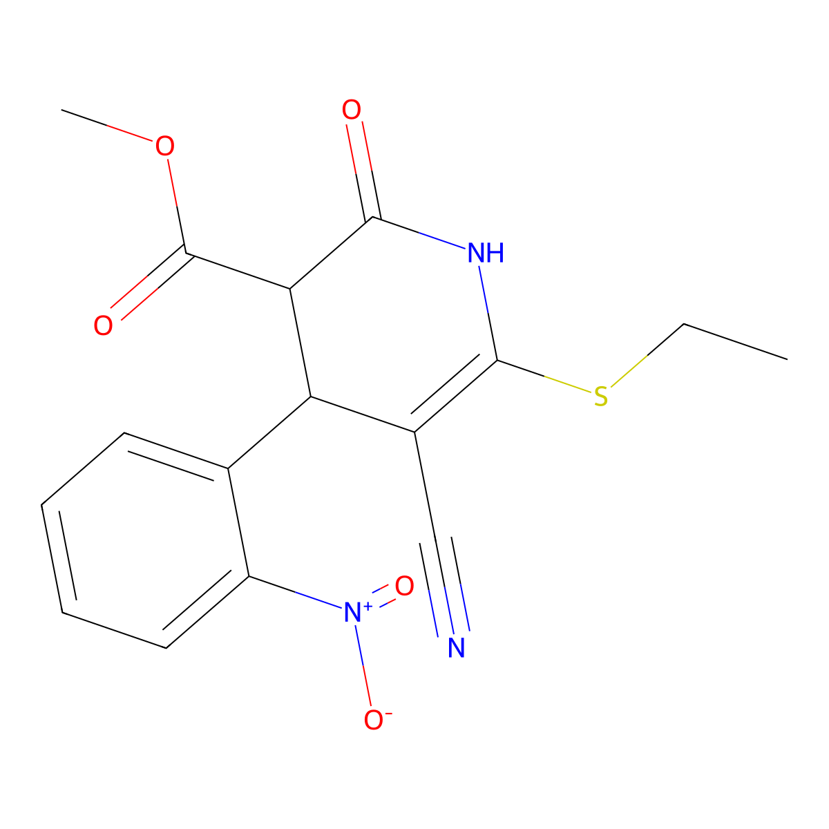 Methyl 5-cyano-6-(ethylsulfanyl)-2-hydroxy-4-(2-nitrophenyl)-3,4-dihydropyridine-3-carboxylate molecular structure, CAS 332050-90-5