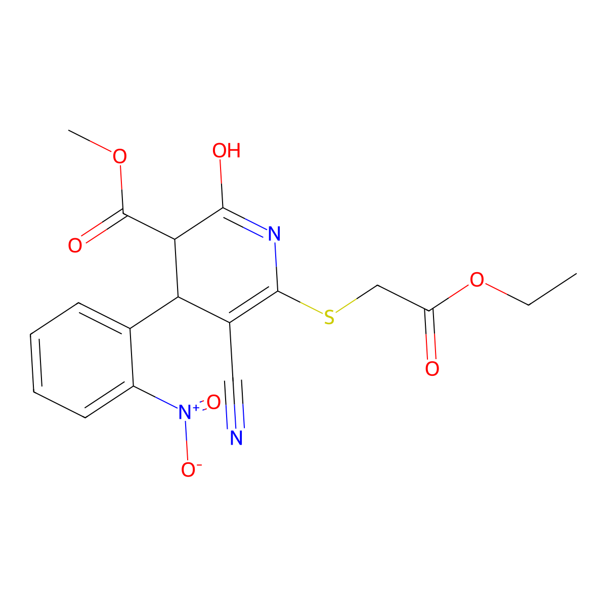 Methyl 5-cyano-6-[(2-ethoxy-2-oxoethyl)sulfanyl]-2-hydroxy-4-(2-nitrophenyl)-3,4-dihydropyridine-3-carboxylate molecular structure, CAS 332050-94-9