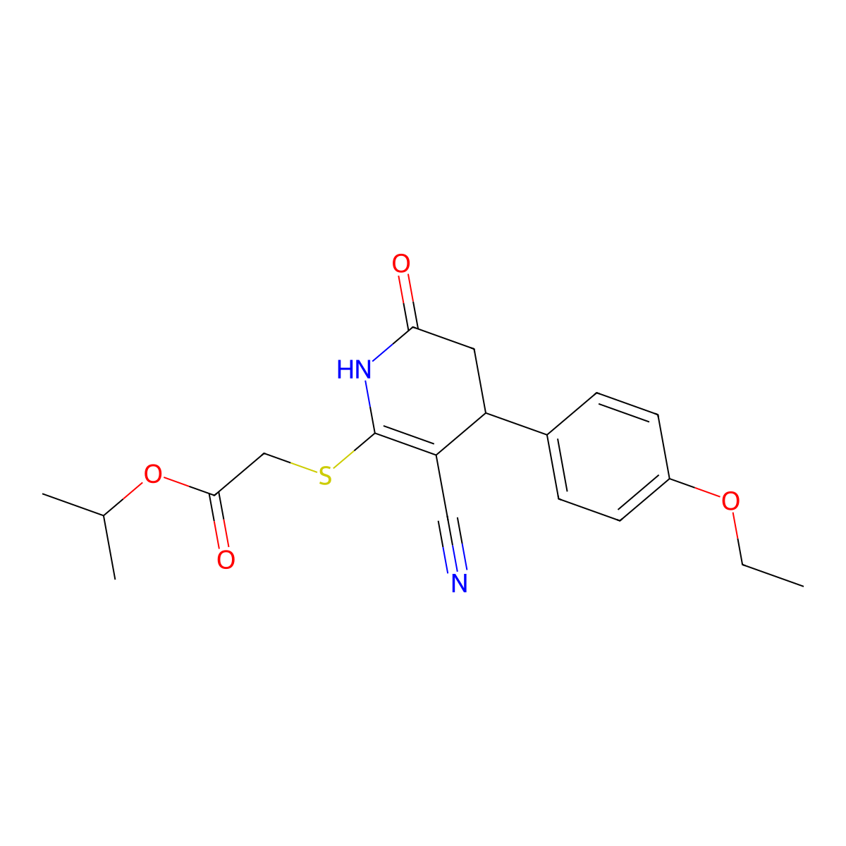 Isopropyl 2-((3-cyano-4-(4-ethoxyphenyl)-6-oxo-1,4,5,6-tetrahydropyridin-2-yl)thio)acetate molecular structure, CAS 332051-13-5