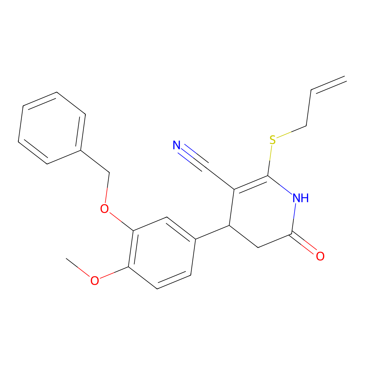 4-(4-methoxy-3-phenylmethoxyphenyl)-2-oxo-6-prop-2-enylsulfanyl-3,4-dihydro-1H-pyridine-5-carbonitrile molecular structure, CAS 332051-15-7