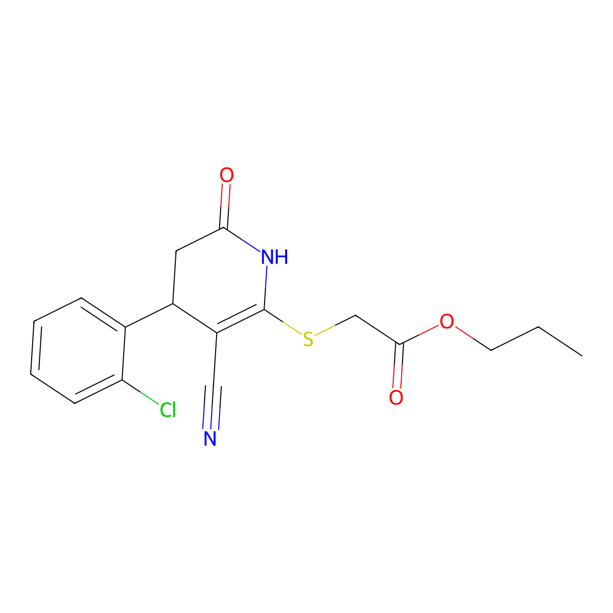 propyl 2-[[4-(2-chlorophenyl)-5-cyano-2-oxo-3,4-dihydro-1H-pyridin-6-yl]sulfanyl]acetate molecular structure, CAS 332051-20-4