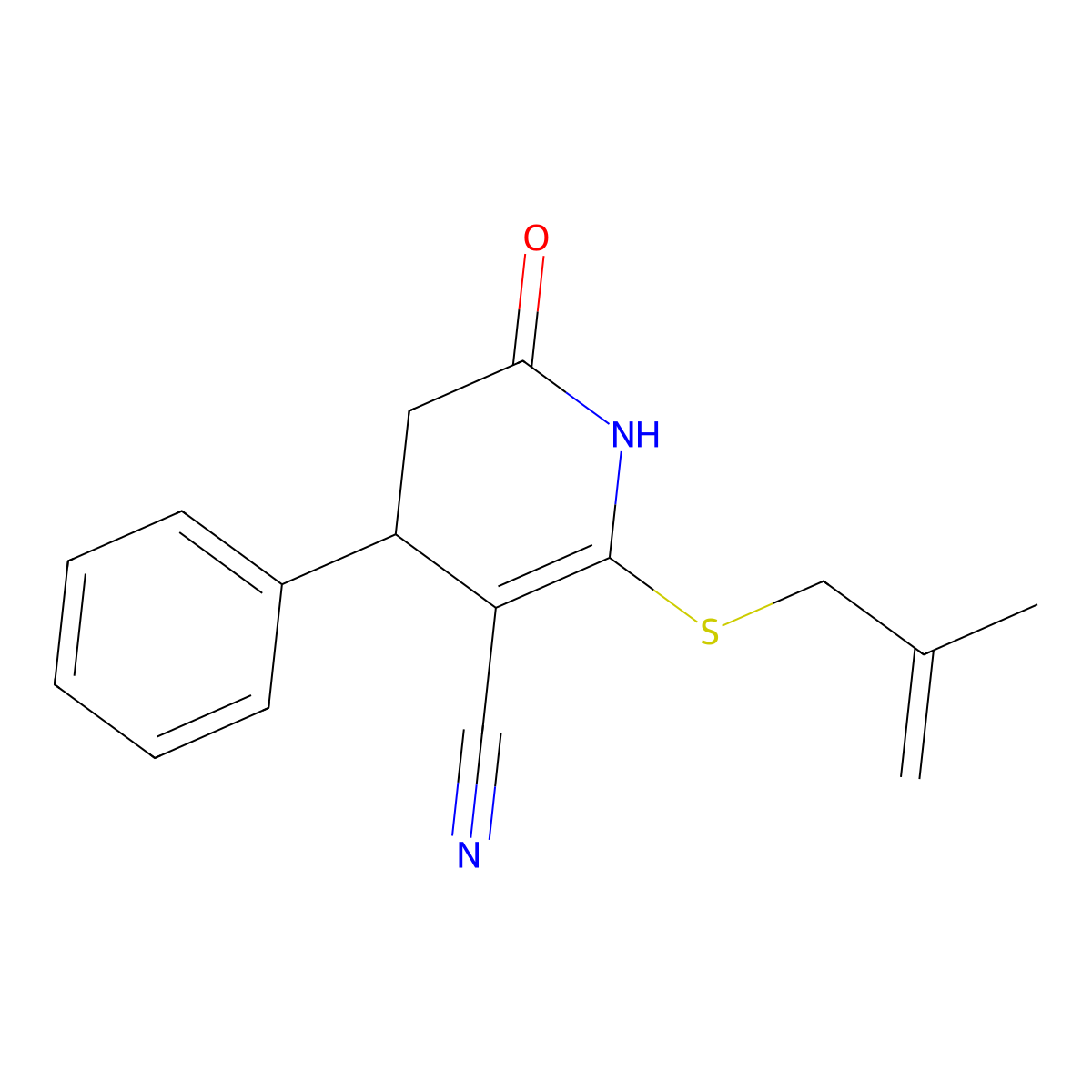 6-(2-methylprop-2-enylsulfanyl)-2-oxo-4-phenyl-3,4-dihydro-1H-pyridine-5-carbonitrile molecular structure, CAS 332051-25-9