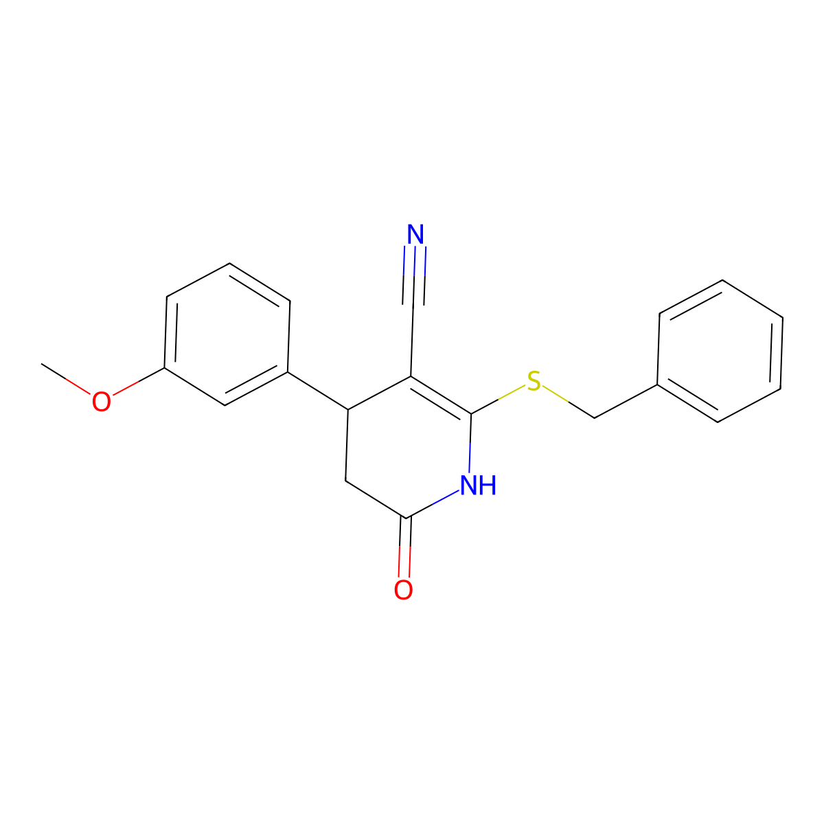 6-benzylsulfanyl-4-(3-methoxyphenyl)-2-oxo-3,4-dihydro-1H-pyridine-5-carbonitrile molecular structure, CAS 332051-30-6
