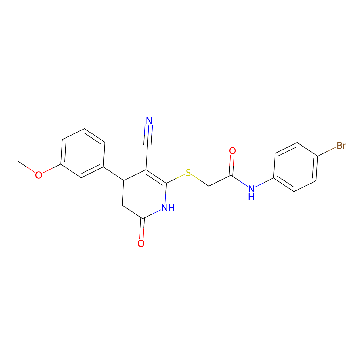 N-(4-bromophenyl)-2-[[5-cyano-4-(3-methoxyphenyl)-2-oxo-3,4-dihydro-1H-pyridin-6-yl]sulfanyl]acetamide molecular structure, CAS 332051-32-8