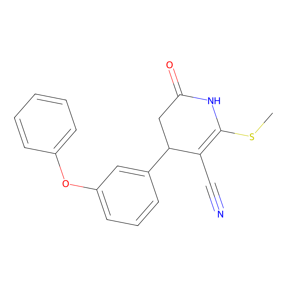 6-methylsulfanyl-2-oxo-4-(3-phenoxyphenyl)-3,4-dihydro-1H-pyridine-5-carbonitrile molecular structure, CAS 332051-33-9