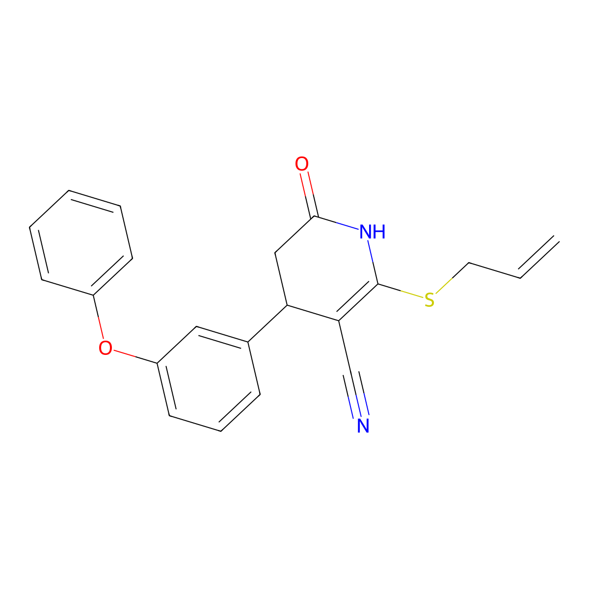 2-oxo-4-(3-phenoxyphenyl)-6-prop-2-enylsulfanyl-3,4-dihydro-1H-pyridine-5-carbonitrile molecular structure, CAS 332051-34-0