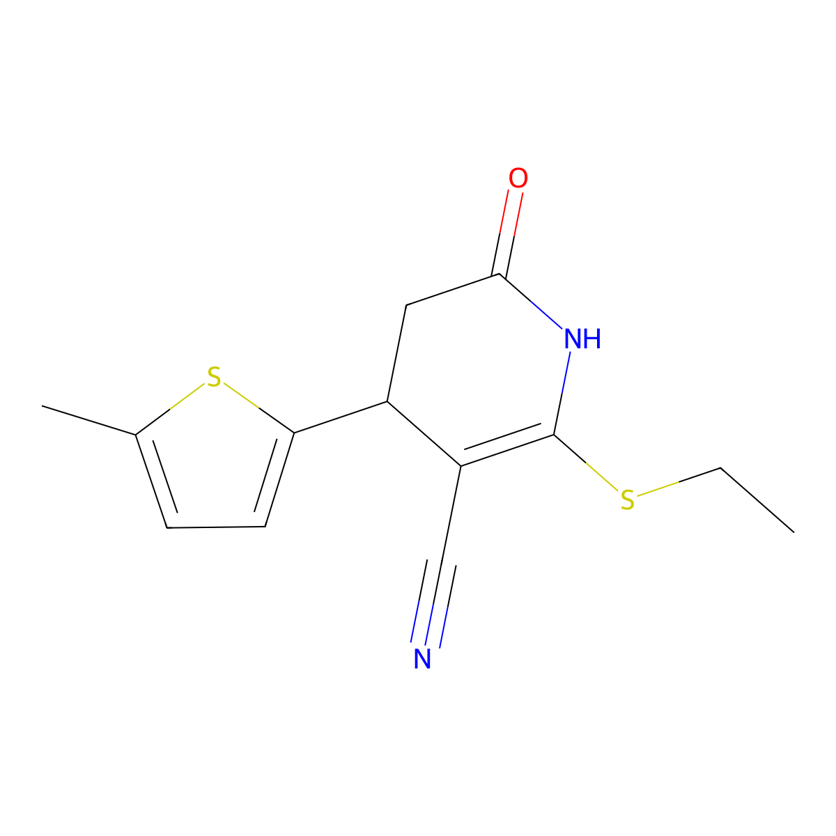 2-(Ethylsulfanyl)-4-(5-methyl-2-thienyl)-6-oxo-1,4,5,6-tetrahydro-3-pyridinecarbonitrile molecular structure, CAS 332051-41-9