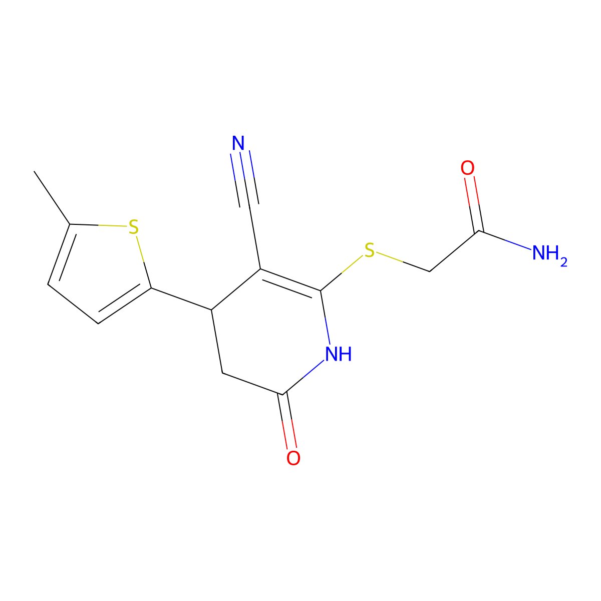 2-[[5-cyano-4-(5-methylthiophen-2-yl)-2-oxo-3,4-dihydro-1H-pyridin-6-yl]sulfanyl]acetamide molecular structure, CAS 332051-45-3