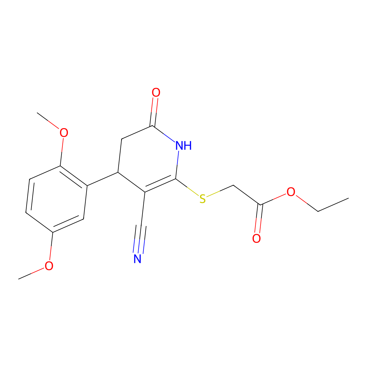 Ethyl {[3-cyano-4-(2,5-dimethoxyphenyl)-6-oxo-1,4,5,6-tetrahydro-2-pyridinyl]sulfanyl}acetate molecular structure, CAS 332051-47-5