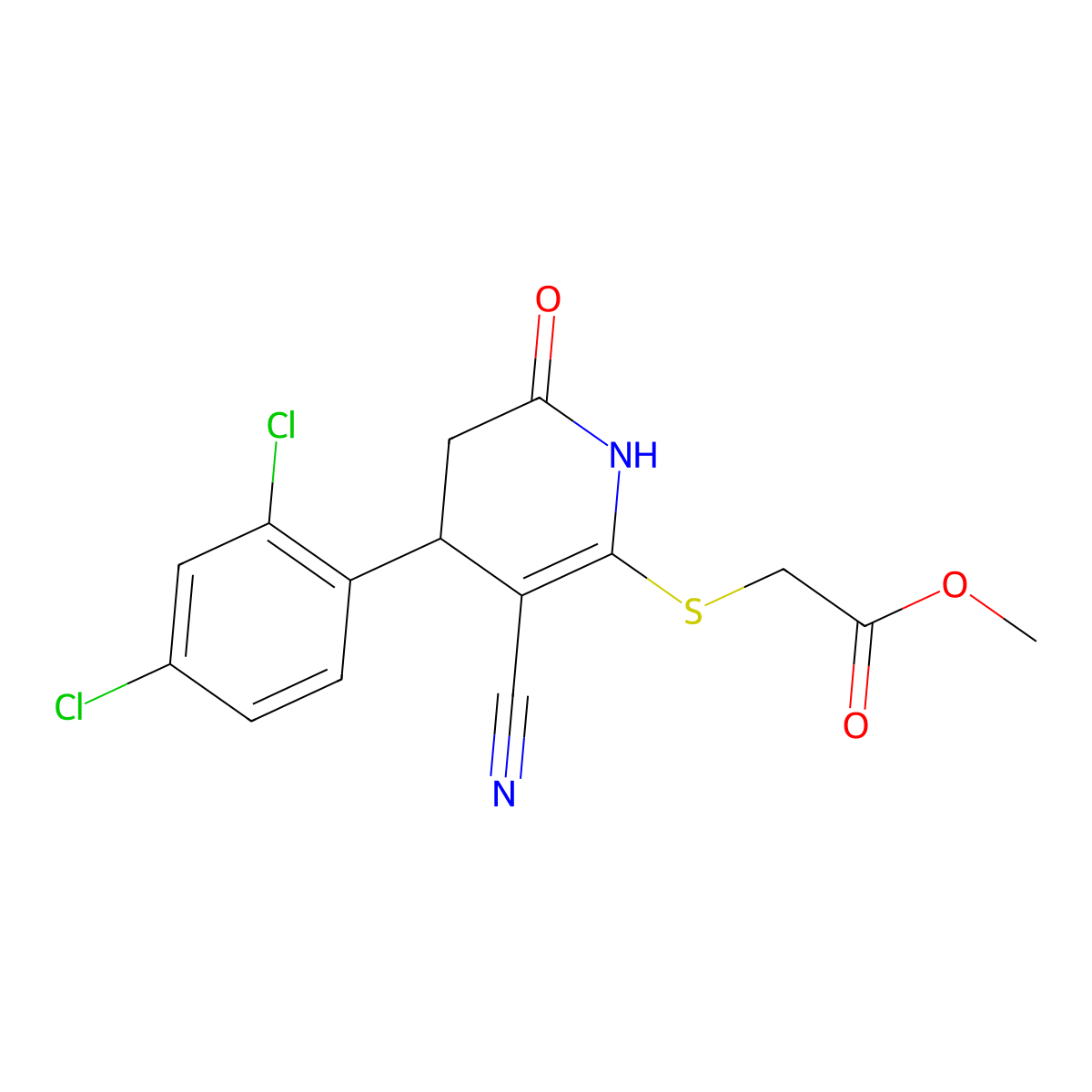 Methyl {[3-cyano-4-(2,4-dichlorophenyl)-6-oxo-1,4,5,6-tetrahydropyridin-2-yl]sulfanyl}acetate molecular structure, CAS 332051-70-4