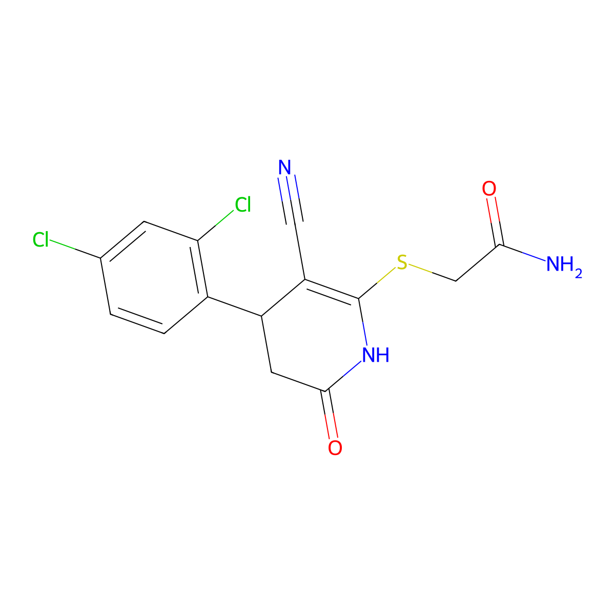 2-[[5-cyano-4-(2,4-dichlorophenyl)-2-oxo-3,4-dihydro-1H-pyridin-6-yl]sulfanyl]acetamide molecular structure, CAS 332051-72-6