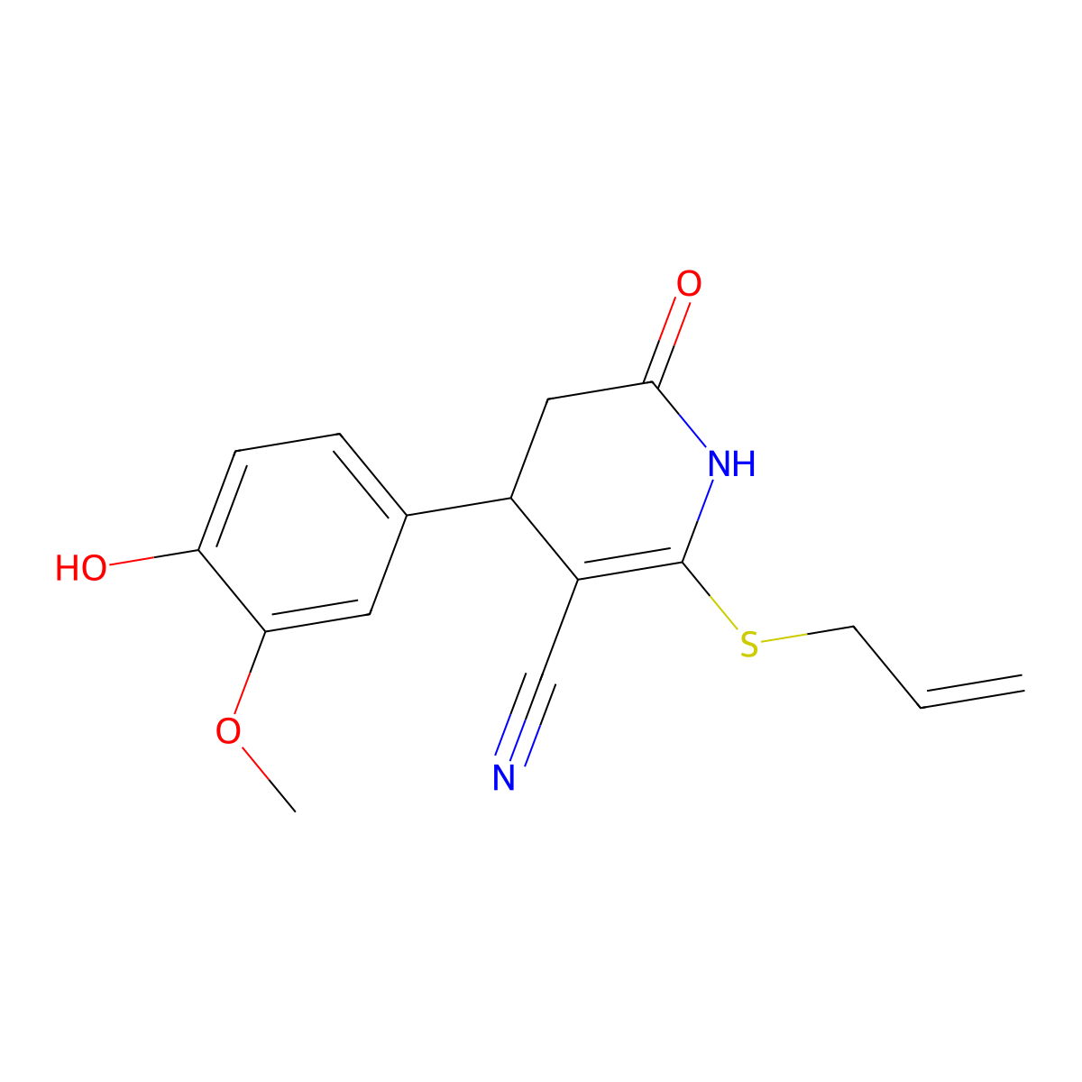 4-(4-Hydroxy-3-methoxyphenyl)-6-oxo-2-(prop-2-en-1-ylsulfanyl)-1,4,5,6-tetrahydropyridine-3-carbonitrile molecular structure, CAS 332051-75-9