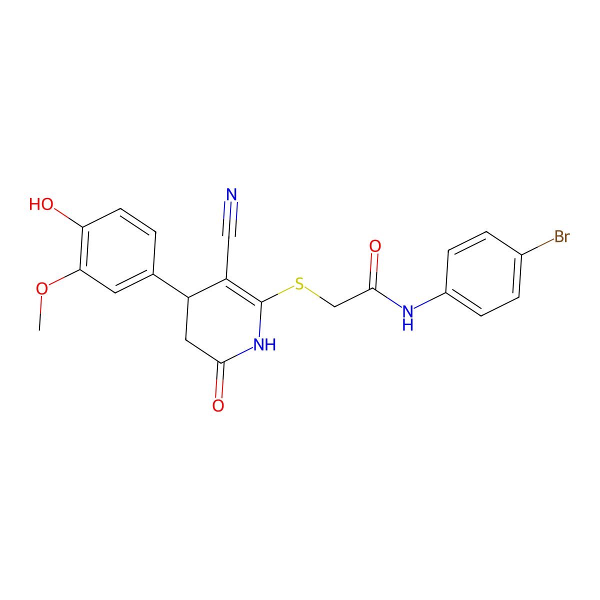 N-(4-bromophenyl)-2-[[5-cyano-4-(4-hydroxy-3-methoxyphenyl)-2-oxo-3,4-dihydro-1H-pyridin-6-yl]sulfanyl]acetamide molecular structure, CAS 332051-76-0