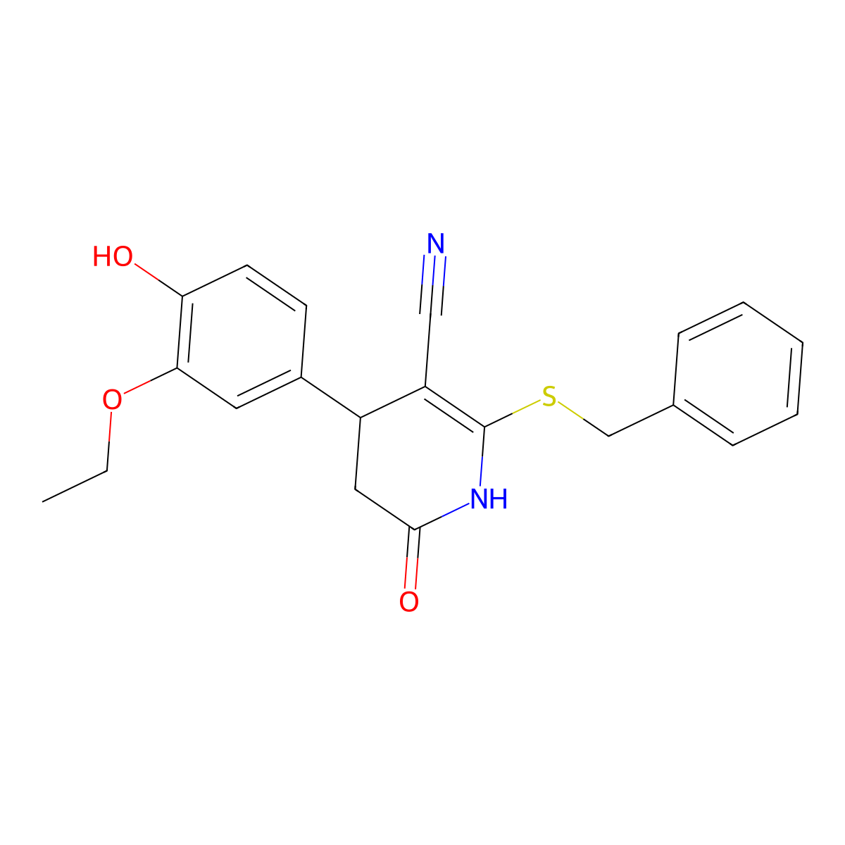 2-(Benzylsulfanyl)-4-(3-ethoxy-4-hydroxyphenyl)-6-oxo-1,4,5,6-tetrahydropyridine-3-carbonitrile molecular structure, CAS 332051-80-6
