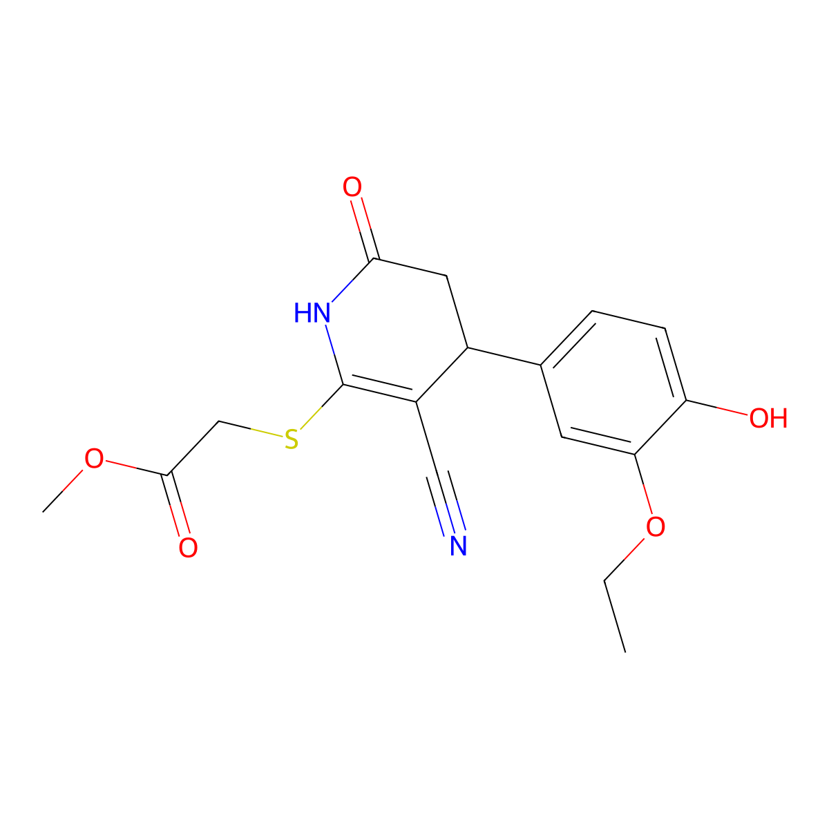 methyl 2-[[5-cyano-4-(3-ethoxy-4-hydroxyphenyl)-2-oxo-3,4-dihydro-1H-pyridin-6-yl]sulfanyl]acetate molecular structure, CAS 332051-81-7