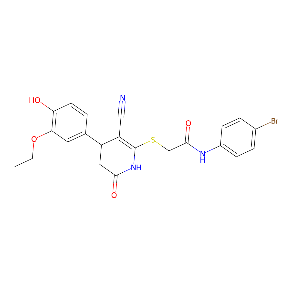 N-(4-bromophenyl)-2-{[3-cyano-4-(3-ethoxy-4-hydroxyphenyl)-6-oxo-1,4,5,6-tetrahydropyridin-2-yl]sulfanyl}acetamide molecular structure, CAS 332051-83-9
